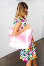 Load image into Gallery viewer, Pink Stripe Structured Large Canvas Tote
