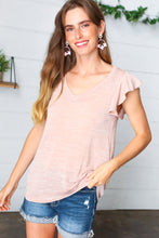 Load image into Gallery viewer, Vintage Coral Two Tone V Neck Ruffle Sleeve Top