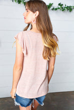 Load image into Gallery viewer, Vintage Coral Two Tone V Neck Ruffle Sleeve Top
