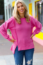 Load image into Gallery viewer, Magenta Mineral Wash Rib Knit Pullover Top