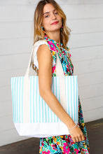 Load image into Gallery viewer, Seafoam Stripe Structured Large Canvas Tote