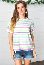 Load image into Gallery viewer, Lime &amp; Navy Textured Vintage Stripe Top