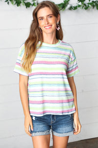Lime & Navy Textured Vintage Stripe Top