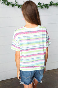 Lime & Navy Textured Vintage Stripe Top
