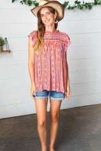 Load image into Gallery viewer, Red &amp; Blue Boho Stripe Flutter Sleeve Top