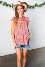 Load image into Gallery viewer, Red &amp; Blue Boho Stripe Flutter Sleeve Top