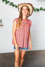 Load image into Gallery viewer, Red &amp; Blue Boho Stripe Flutter Sleeve Top