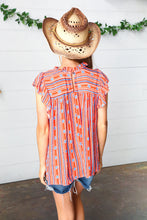 Load image into Gallery viewer, Red &amp; Blue Boho Stripe Flutter Sleeve Top