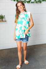 Load image into Gallery viewer, Turquoise Floral Mock Neck Flutter Sleeve Top