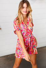Load image into Gallery viewer, Vibrant Multicolor Floral Print Surplice Romper