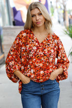 Load image into Gallery viewer, Rust Floral Print V Neck Woven Top