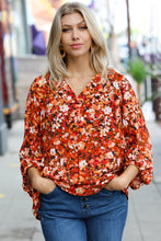 Load image into Gallery viewer, Rust Floral Print V Neck Woven Top