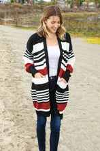 Load image into Gallery viewer, Rust and Black Color Block Sweater Open Cardigan