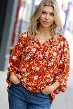 Load image into Gallery viewer, Rust Floral Print V Neck Woven Top
