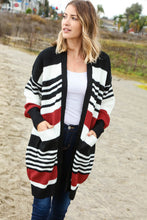 Load image into Gallery viewer, Rust and Black Color Block Sweater Open Cardigan