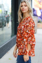 Load image into Gallery viewer, Rust Floral Print V Neck Woven Top