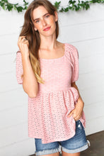 Load image into Gallery viewer, Mauve Eyelet Puff Sleeve Babydoll Top