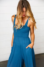 Load image into Gallery viewer, Ocean Blue Smocked Rib Wide Leg Romper Jumpsuit