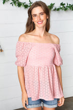 Load image into Gallery viewer, Mauve Eyelet Puff Sleeve Babydoll Top