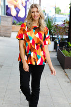 Load image into Gallery viewer, Teal &amp; Mustard Geo Print Drop Shoulder Babydoll Top