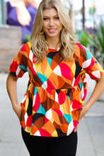Load image into Gallery viewer, Teal &amp; Mustard Geo Print Drop Shoulder Babydoll Top