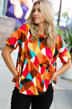 Load image into Gallery viewer, Teal &amp; Mustard Geo Print Drop Shoulder Babydoll Top