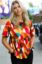 Load image into Gallery viewer, Teal &amp; Mustard Geo Print Drop Shoulder Babydoll Top