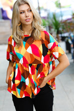 Load image into Gallery viewer, Teal &amp; Mustard Geo Print Drop Shoulder Babydoll Top