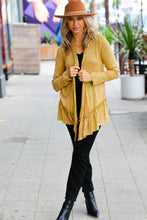 Load image into Gallery viewer, Face the Day Mustard Two-Tone Ruffle Cardigan