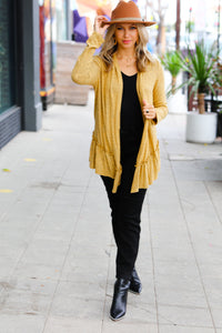 Face the Day Mustard Two-Tone Ruffle Cardigan