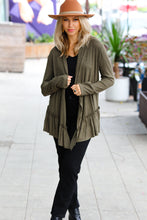 Load image into Gallery viewer, Olive Green Face the Day Two-Tone Ruffle Cardigan
