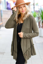 Load image into Gallery viewer, Olive Green Face the Day Two-Tone Ruffle Cardigan