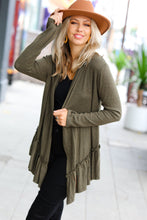 Load image into Gallery viewer, Olive Green Face the Day Two-Tone Ruffle Cardigan