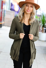 Load image into Gallery viewer, Olive Green Face the Day Two-Tone Ruffle Cardigan