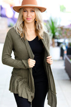 Load image into Gallery viewer, Olive Green Face the Day Two-Tone Ruffle Cardigan