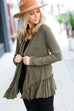 Load image into Gallery viewer, Olive Green Face the Day Two-Tone Ruffle Cardigan