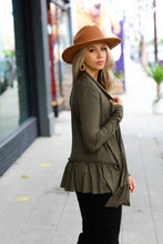 Load image into Gallery viewer, Olive Green Face the Day Two-Tone Ruffle Cardigan