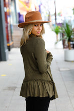 Load image into Gallery viewer, Olive Green Face the Day Two-Tone Ruffle Cardigan
