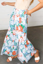 Load image into Gallery viewer, Grey Floral Smocked Waist Side Slit Palazzo Pants