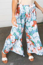Load image into Gallery viewer, Grey Floral Smocked Waist Side Slit Palazzo Pants