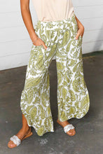 Load image into Gallery viewer, Light Green Paisley Print Side Slit Palazzo Pants
