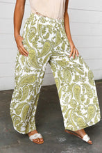 Load image into Gallery viewer, Light Green Paisley Print Side Slit Palazzo Pants