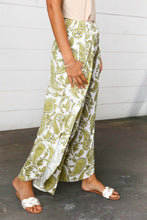 Load image into Gallery viewer, Light Green Paisley Print Side Slit Palazzo Pants