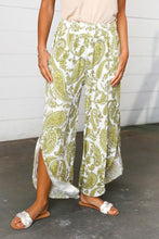Load image into Gallery viewer, Light Green Paisley Print Side Slit Palazzo Pants