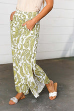 Load image into Gallery viewer, Light Green Paisley Print Side Slit Palazzo Pants