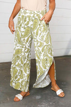 Load image into Gallery viewer, Light Green Paisley Print Side Slit Palazzo Pants