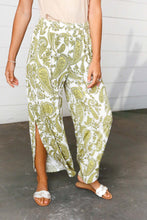 Load image into Gallery viewer, Light Green Paisley Print Side Slit Palazzo Pants