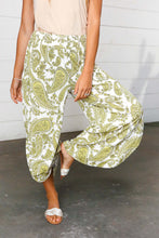 Load image into Gallery viewer, Light Green Paisley Print Side Slit Palazzo Pants