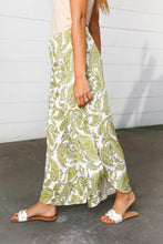 Load image into Gallery viewer, Light Green Paisley Print Side Slit Palazzo Pants