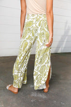 Load image into Gallery viewer, Light Green Paisley Print Side Slit Palazzo Pants